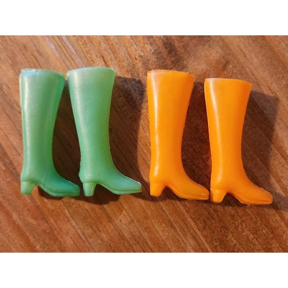 Two Pairs Vintage Mod Barbie Boots Hong Kong Orange Green